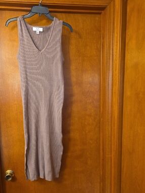 Magaschoni Ribbed V-Neck Sleeveless Midi Dress - Taupe
